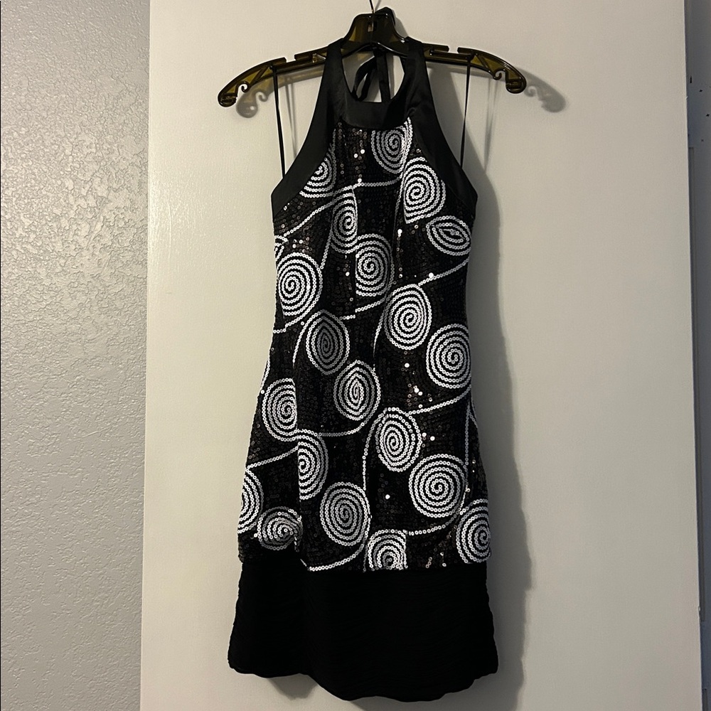 Cache Black and White Swirl Mini Dress